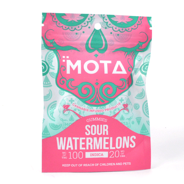 120mg Indica Sour Watermelon Gummies – 100mg THC / 20mg CBD (Mota)